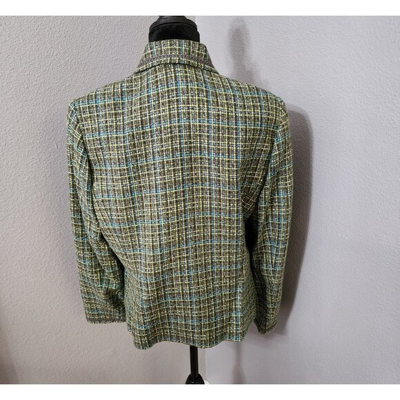 JM Collection Womens Tweed Button-Up Blazer Size 12 Green Blue Pockets Lined - Picture 4 of 9